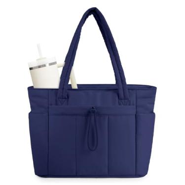 Imagem de Wandering Nature Sacola acolchoada com porta-copos, compartimento para laptop e capa de carrinho para viagens, trabalho, enfermeiras, mulheres, Azul marinho, Large