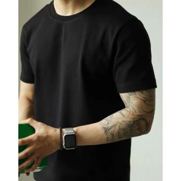 Imagem de Camiseta Masculina Casual Básica Lisa 100% Algodão - Sem marca, Preto,