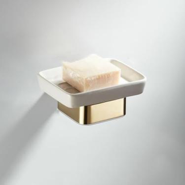 Imagem de Acessórios para banheiro em ouro verde - Suporte para toalhas, cabide e saboneteira | Conjunto de 5 peças, saboneteira