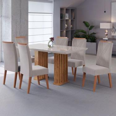 Imagem de Mesa de Jantar 6 Lugares Platina com Vidro Ripado Mel/Bege/Off White -