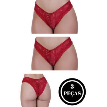 Imagem de Kit 3 Calcinha de Renda Tanga Elástico Lingerie Confortável - c3 KIT 3