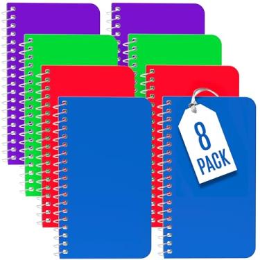 Imagem de Caderno de bolso, bloco de notas pequeno 7,5 x 12,7 cm | pautado para faculdade, mini cadernos espirais, pacote com 8, escrita em movimento, 60 folhas por bloco de notas | Cores sortidas, para escola