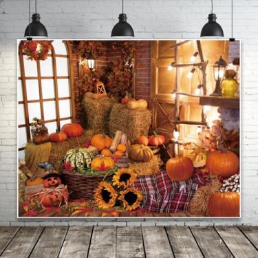 Imagem de Pano de fundo de outono de Ação de Graças, 3 x 2,4 m, colheita de outono, abóbora, girassóis, palheiro, palheiro, fotografia de ação de graças, para fotos de chá de bebê