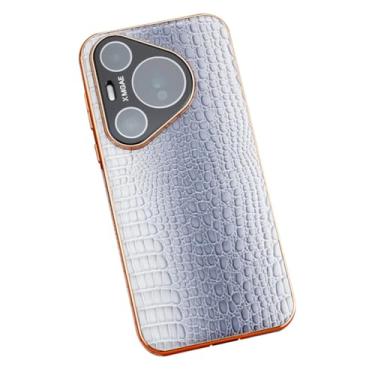 Imagem de FWYANZH Capa de couro genuíno para Huawei Pura 70 Ultra/70 Pro +/70 Pro/70, capa de proteção à prova de choque magnética luxuosa com padrão de crocodilo, branca, 70