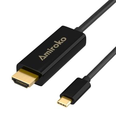 Imagem de Amiroko Cabo USB C para HDMI de 1,8 m, USB 3.1 tipo C (compatível com Thunderbolt 3) para HDMI 4K para MacBook Pro 2016, MacBook 12 polegadas, Chromebook Pixel, Galaxy S8/S8+ etc para HDTV, monitor