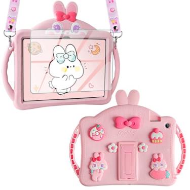 Imagem de VOFUOE Capa para Samsung Galaxy Tab A9 Plus para crianças e meninas Galaxy Tab A9+ com alça protetora de tela, capa para tablet de silicone macio coelho para Galaxy Tab A9 Plus 11 polegadas 2023-rosa