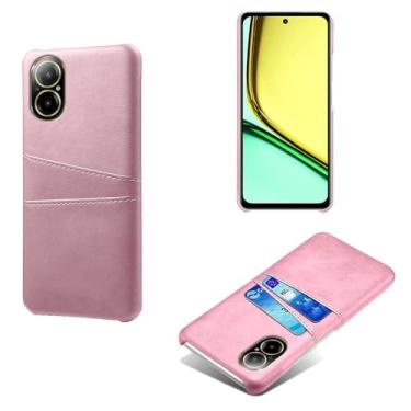 Imagem de Capas Compatível com OPPO Realme C67 4G,tampa protetora de couro falso,design de saco de cartão com 2 fendas de cartão atrás,proteção anti-impressão digital e anti-gota-Pink