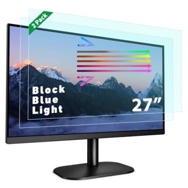 Imagem de PYS Pacote com 2 protetores de tela com luz azul de 27 polegadas para monitor – Filtro de luz azul removível 16:9, alívio da tensão ocular, película de proteção UV para monitores de computador
