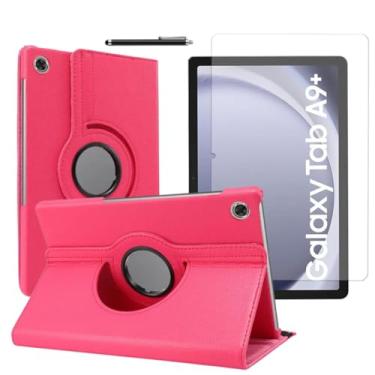 Imagem de Capa Capinha Carteira Rosa Giratória + Película de Vidro Temperado + Caneta Touch Compatível Com Samsung Galaxy Tab A9 Plus Tela de 11 Polegadas - (Hard Glass Store)