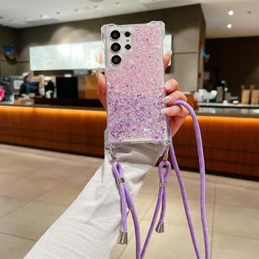Imagem de MVVKKY para Samsung A55 colorido gradiente caso glitter alça de ombro cordão capa (para Samsung A55/rosa roxo)
