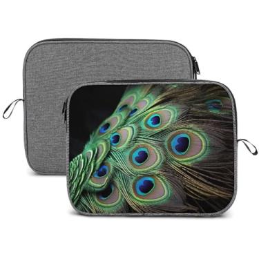 Imagem de Capa para laptop, impermeável, resistente a choques, bolsa protetora para notebook, leve, com pena de pavão verde, capa para transporte de viagem compatível com laptop de 13 a 14 polegadas