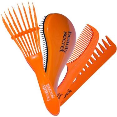 Imagem de Kit Beauty Secret Escova Polvo Escova Magica Pentes Laranjas