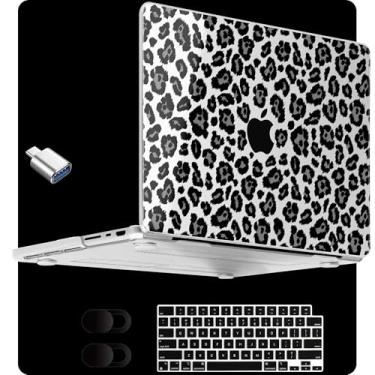 Imagem de MEEgoodo Capa transparente para MacBook Pro 35.6 cm 2024 2023 2021, capa transparente para modelos A3112/A3401/A3185/A2918/A2992/A2779/A2442 M3 M2 M1 Pro/Max, textura de leopardo de neve
