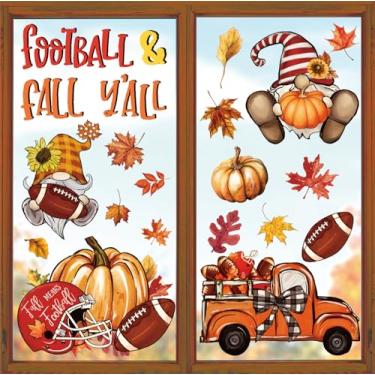 Imagem de Whaline 6 folhas de outono adesivos para janela de outono capacete de futebol americano abóbora gnomo caminhão reutilizável decalques de janela para outono esportes jogo dia festa suprimentos casa