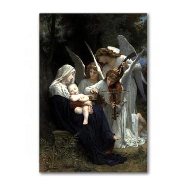 Imagem de LXURY Bouguereau. Canção dos Anjos (versão pequena). Reprodução de pinturas famosas. Arte de parede em tela. Pôsteres e impressões. Imagem para decoração de casa 50 x 75 cm sem moldura