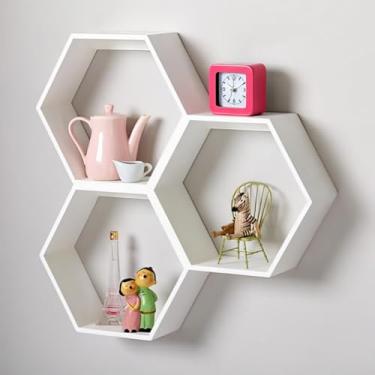 Imagem de Kit 3 Nichos Colmeia Hexagonais Em MDF Decorativa - Branco