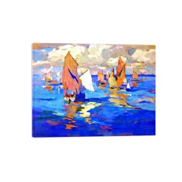 Imagem de LXURY Impressão de arte de parede em tela de moldura de madeira - reproduções de imagens em tela famosas de barcos - Pôster de pintura de arte para decoração de parede de escritório doméstico 40 x 50