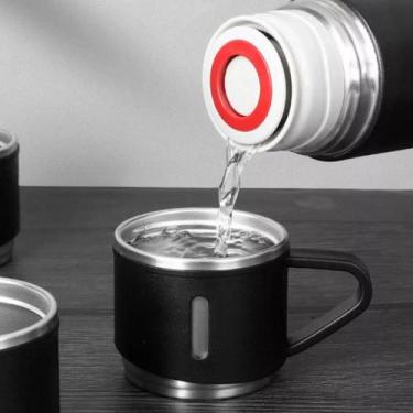 Imagem de Garrafa Térmica Vacuum Flask Set Inox 500ml + 3 Xícaras Gelada Quente,