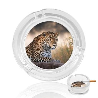 Imagem de Cinzeiro de vidro de cristal leopardo africano, cinzeiro redondo de vidro resistente para fumar cinzeiro portátil decorativo moderno para uso em casa, escritório, interior, exterior, pátio