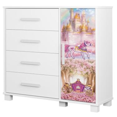 Imagem de Cômoda Infantil Para Quarto 80cm 4 Gavetas Carruagem Rosa Z53 - Mpozenato