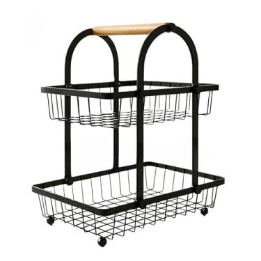 Imagem de Fruteira de Mesa 2 Andares Ferro e Bambu para Café da Manhã Multiuso de Metal Preto Cesto Organizdor(FRUTEIRA ARCO PRETA 30X18CM)