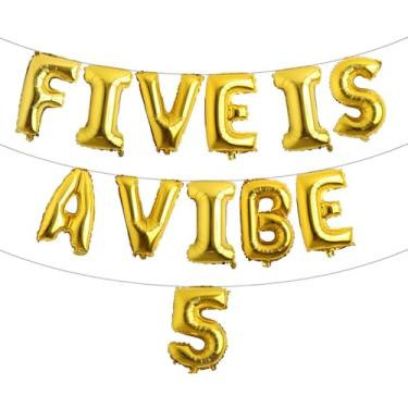 Imagem de Five is a Vibe Decorações de 5º aniversário Balões de alumínio descolados para festas hippie retrô dos anos 60, 70, cinco anos, lembrancinhas de festa descoladas (CINCO IS A VIBE 5 ouro)