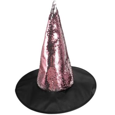 Imagem de TOYANDONA Chapéu de Bruxa Com Lantejoulas - Chapéu de Bruxa Rosa para Halloween para Mulheres, Acessório para de Festa de Máscaras