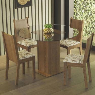 Imagem de Conj. Mesa Tampo De Vidro 4 Cadeiras Rustic/lírio Bege