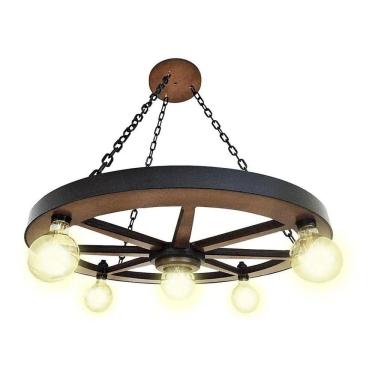 Imagem de Luminária Roda De Carroça 5 Bocal 65 Cm 110/220V Kit 2 Peças