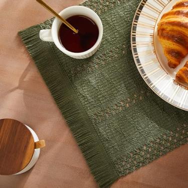 Imagem de ZeeMart Conjunto de 6 jogos americanos estilo macramê, estilo boêmio, verde-oliva, decoração de casa, mesa de jantar e cozinha