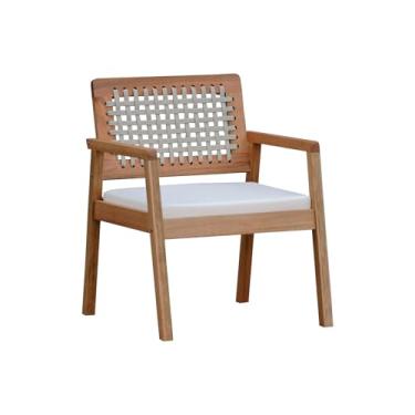 Imagem de Poltrona Garden Madeira Maciça Assento Estofado Encosto Trançado Corda - Natural - Acquablock Bege