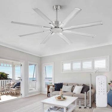 Imagem de ZMISHIBO Ventilador de teto industrial grande de 65 polegadas, sem luz, com 8 lâminas de alumínio, motor CC silencioso, 6 velocidades, ventilador de teto moderno sem luz para garagem/loja/sala de