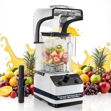 Imagem de Hijolla Liquidificador comercial para vitaminas, liquidificador profissional, liquidificadores de bancada silenciosos de alta velocidade com caixa de som, jarro de 1,984 g, autolimpante (branco)