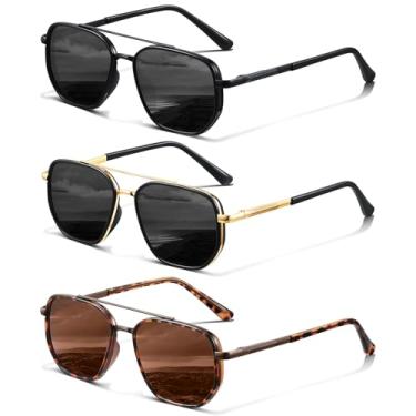 Imagem de KUGUAOK Óculos de sol aviador polarizados para mulheres e homens, moderno, proteção UV, sem emaranhados, óculos de sol vintage modernos, 3 peças - preto + ouro preto + leopardo, One size fits all