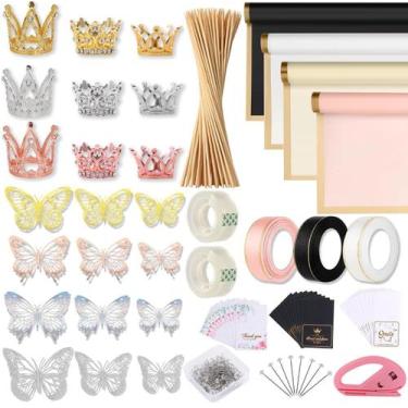 Imagem de Kit de papel de embrulho Bouquet Majreey Floral 80 folhas com acessóri