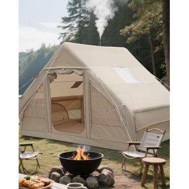 Imagem de Barracas infláveis para acampamento de 4 a 6 pessoas, barraca inflável com bomba manual, fácil configuração, barraca quente inflável com macaco de fogão e janelas de malha, barracas de glamping de ar