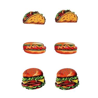 Imagem de Conjunto de 3 peças/1 par de brincos de comida, hambúrguer, cachorro-quente, frango, pipoca, cola, rosquinha, maçã, estranho, fofo, brincos de madeira para mulheres, conjunto de joias engraçadas