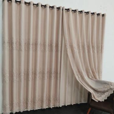 Imagem de Cortina Para Varão Voil Bordada Com Forro Microfibra Sala 5,00x2,60 - 