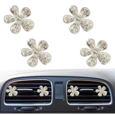 Imagem de 4 peças de clipes de ventilação de margarida brilhante, purificadores de ar fofos margaridas, difusor com pingente de decoração de interiores de strass, acessórios de decoração de diamante para