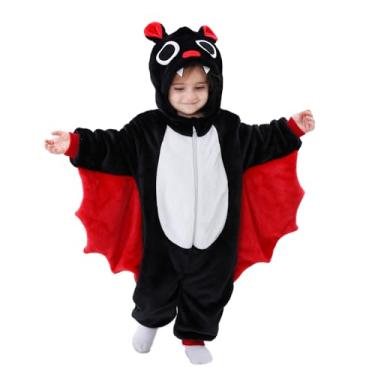 Imagem de Dcohmch Fantasia de morcego de bebê fofo macacão com capuz e asas anexadas com zíper para neve infantil menino menina roupas quentes de inverno, Vermelho, 4-5 Anos