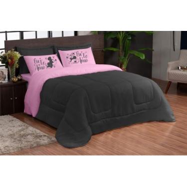Imagem de Edredom eu te amo rosa preto 05 peças casal queen box dupla face - THE