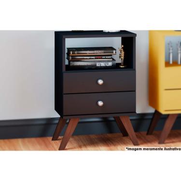Imagem de Mesa Lateral p/ Sala RT3103 c/ 2 Gavetas e 1 Nicho Preto - Movelbento