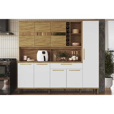 Imagem de Kit de Cozinha Compacta Touriga c/ 8 Portas e 1 Gaveta 180cm Amendoa/Branco - Ronipa