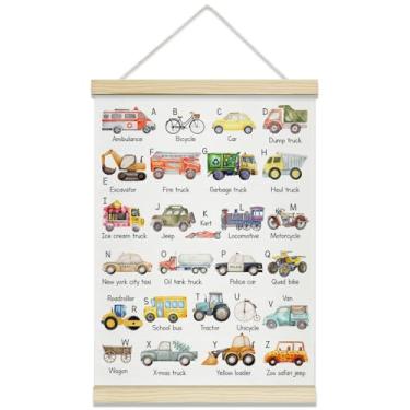 Imagem de rizotus Moldura para pôster do alfabeto de transporte, pôsteres de arte de parede de veículo para quarto de crianças, moldura para quarto, sala de aula, berçário, sala de jogos, decoração de parede