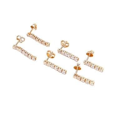 Imagem de Kit Trio de Brincos Zircônias 3 Furos Folheado em Ouro 18K Softjoias