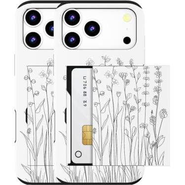Imagem de MUQR Capa para celular 17 Pro Max compatível com suporte de cartão fofo - Design Kawaii, proteção contra quedas de nível militar, capa tipo carteira robusta para mulheres (flor branca de linha simples