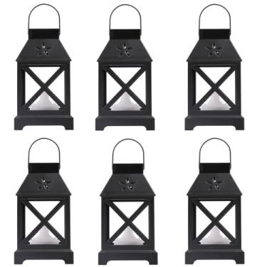 Imagem de SSleng 6 peças de lanterna decorativa de LED 11,4 cm mini lanternas de Natal a granel feriado vintage lanternas penduradas de Natal lanternas decorativas de vela para mesa centro de mesa ao ar livre