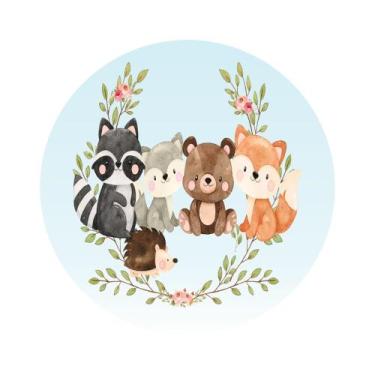 Imagem de Painel De Tecido Sublimado Redondo Florestinha Animais Aquarela C/Elás