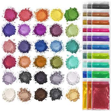 Imagem de Pixiss Tintura de resina epóxi, pó de mica, conjunto de 30 pigmentos em pó, sabonete, suprimentos para fabricação de sabão para as mãos, tinta para maquiagem de sombra e lábios, pigmento viscoso