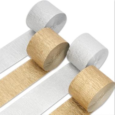 Imagem de PartyWoo Serpentinas de Papel Crepom 4 Rolos 328 Pés, Pacote de Papel Crepom Dourado E Prateado para Decorações de Festa, Decorações de Casamento, Decorações de Aniversário, Decorações de Chá de Bebê(
